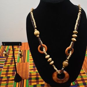 Matching Set: African Wooden Necklace and Earrings